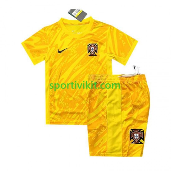 Completo da calcio Bambini Portogallo Portiere Giallo Maglia Prima Euro 2024 Manica Corta