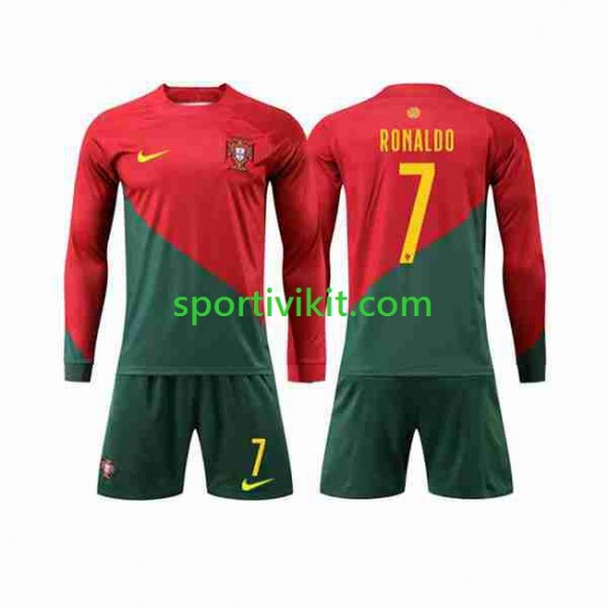 Completo da calcio Bambini Portogallo Ronaldo 7 Maglia Prima Coppa del Mondo 2022 Manica Lunga