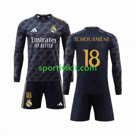 Completo da calcio Bambini Real Madrid Aurelien Tchouameni 18 Maglia Seconda 2023-2024 Manica Lunga Completo da calcio Bambini Real Madrid Aurelien Tchouameni 18 Maglia Seconda 2023-2024 Manica Lunga