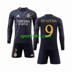 Completo da calcio Bambini Real Madrid Benzema 9 Maglia Seconda 2023-2024 Manica Lunga