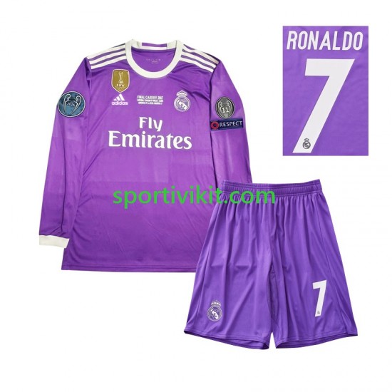 Completo da calcio Bambini Real Madrid Cristiano Ronaldo 7 Retro 2016 Maglia Seconda Manica Lunga Completo da calcio Bambini Real Madrid Cristiano Ronaldo 7 Retro 2016 Maglia Seconda Manica Lunga