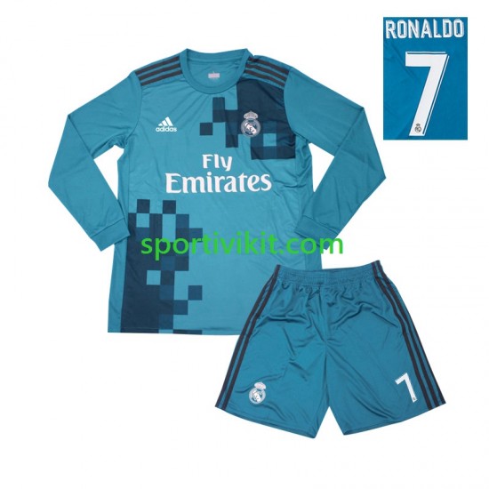 Completo da calcio Bambini Real Madrid Cristiano Ronaldo 7 Retro 2017 Maglia Terza Manica Lunga