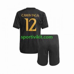 Completo da calcio Bambini Real Madrid Eduardo Camavinga 12 Maglia Terza 2023-2024 Manica Corta