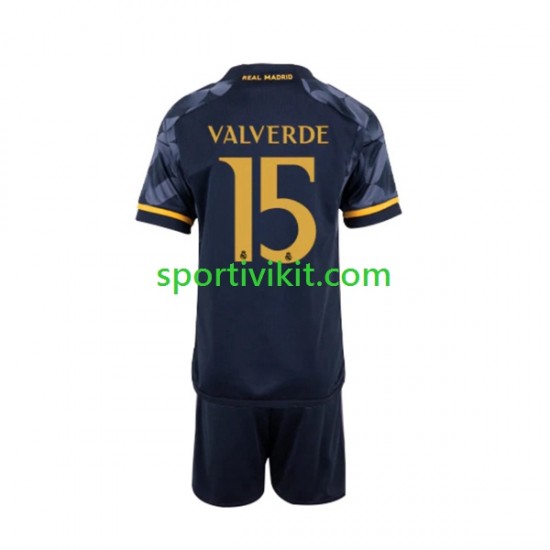 Completo da calcio Bambini Real Madrid Federico Valverde 15 Maglia Seconda 2023-2024 Manica Corta Completo da calcio Bambini Real Madrid Federico Valverde 15 Maglia Seconda 2023-2024 Manica Corta
