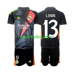 Completo da calcio Bambini Real Madrid Portiere Andriy Lunin 13 Nero Maglia Seconda 2024-2025 Manica Corta
