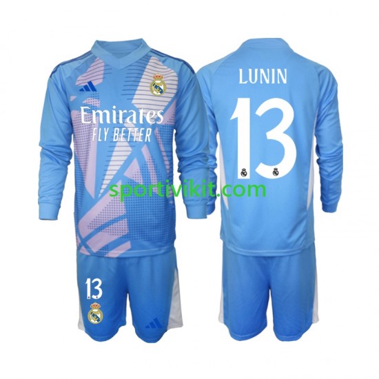 Completo da calcio Bambini Real Madrid Portiere Andriy Lunin 13 Maglia Prima 2024-2025 Manica Lunga