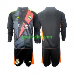 Completo da calcio Bambini Real Madrid Portiere Nero Maglia Seconda 2024-2025 Manica Lunga