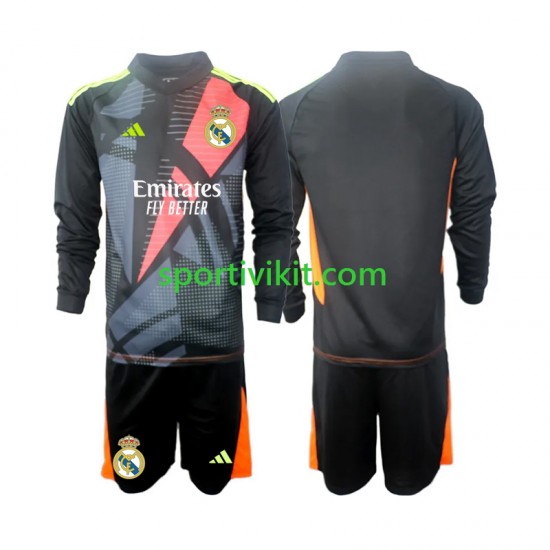 Completo da calcio Bambini Real Madrid Portiere Nero Maglia Seconda 2024-2025 Manica Lunga Completo da calcio Bambini Real Madrid Portiere Nero Maglia Seconda 2024-2025 Manica Lunga