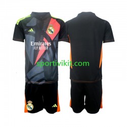 Completo da calcio Bambini Real Madrid Portiere Nero Maglia Seconda 2024-2025 Manica Corta