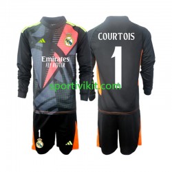 Completo da calcio Bambini Real Madrid Portiere Thibaut Courtois 1 Nero Maglia Seconda 2024-2025 Manica Lunga