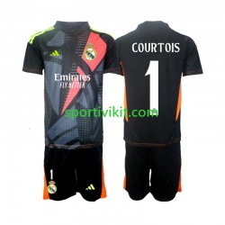 Completo da calcio Bambini Real Madrid Portiere Thibaut Courtois 1 Nero Maglia Seconda 2024-2025 Manica Corta