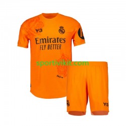 Completo da calcio Bambini Real Madrid Portiere Y3 Arancia Maglia Terza 2023-2024 Manica Corta