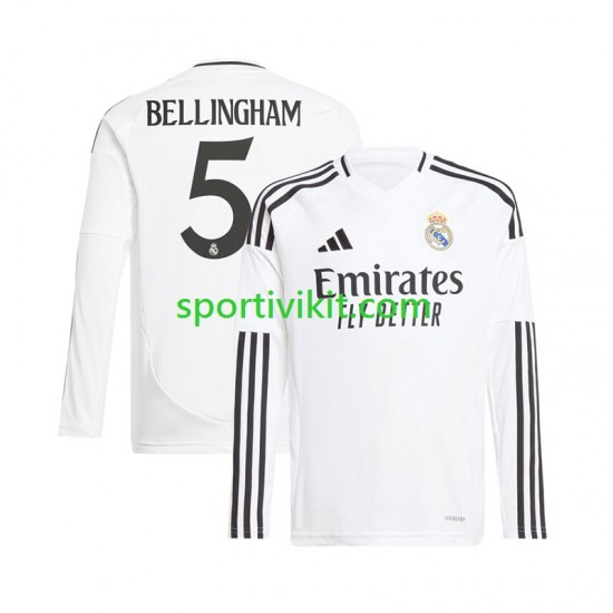 Real Madrid Jude Bellingham 5 Bianco Uomo Maglia Prima 2024-2025 Manica Lunga