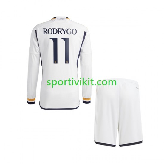 Completo da calcio Bambini Real Madrid Rodrygo Goes 11 Maglia Prima 2023-2024 Manica Lunga Completo da calcio Bambini Real Madrid Rodrygo Goes 11 Maglia Prima 2023-2024 Manica Lunga