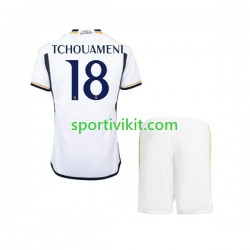 Completo da calcio Bambini Real Madrid TCHOUAMENI 18 Maglia Prima 2023-2024 Manica Corta