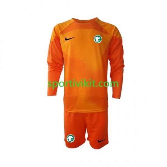 Completo da calcio Bambini Arabia Saudita Portiere Maglia Seconda Coppa del Mondo 2022 Manica Lunga