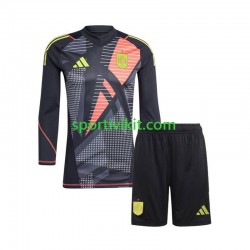 Completo da calcio Bambini Spagna Portiere Nero Maglia Seconda Euro 2024 Manica Lunga