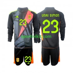 Completo da calcio Bambini Spagna Portiere Unai Simon 23 Maglia Seconda Euro 2024 Manica Lunga