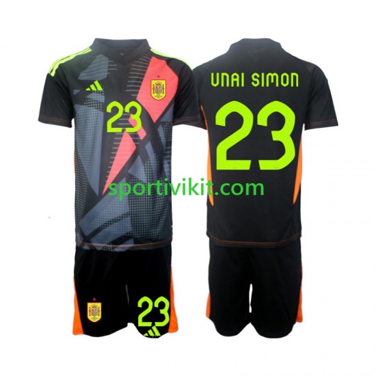 Completo da calcio Bambini Spagna Portiere Unai Simon 23 Maglia Seconda Euro 2024 Manica Corta Completo da calcio Bambini Spagna Portiere Unai Simon 23 Maglia Seconda Euro 2024 Manica Corta