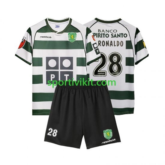 Completo da calcio Bambini Sporting CP Cristiano Ronaldo 28 Retro 2001 2003 Maglia Prima Manica Corta