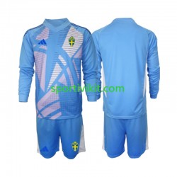Completo da calcio Bambini Svezia Portiere Blu Maglia Seconda 2024 Manica Lunga