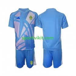 Completo da calcio Bambini Svezia Portiere Blu Maglia Seconda 2024 Manica Corta