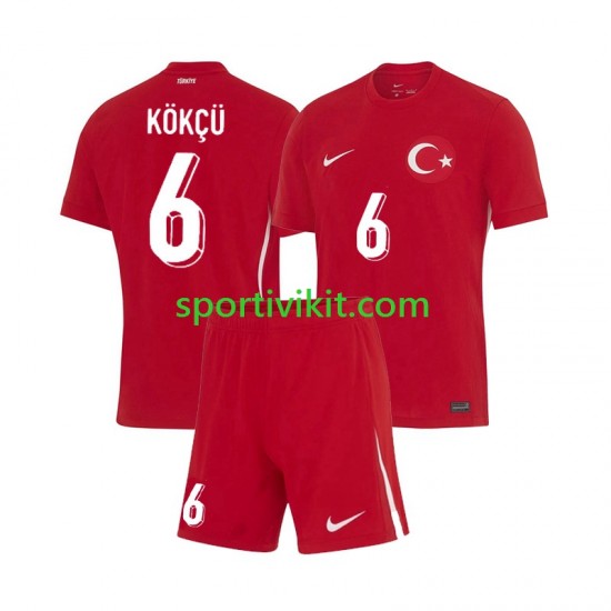 Completo da calcio Bambini Turchia Orkun Kokcu 6 Maglia Seconda Euro 2024 Manica Corta Completo da calcio Bambini Turchia Orkun Kokcu 6 Maglia Seconda Euro 2024 Manica Corta