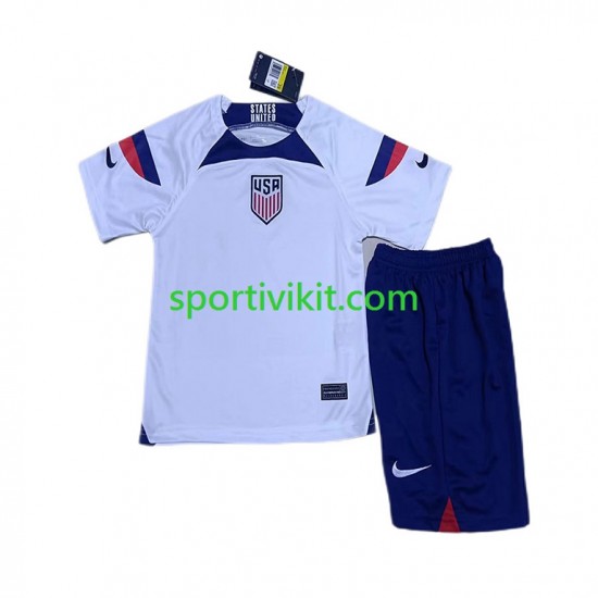 Completo da calcio Bambini Stati Uniti Maglia Prima Coppa del Mondo 2022 Manica Corta