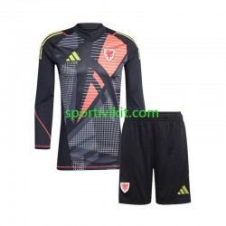 Completo da calcio Bambini Galles Portiere Nero Maglia Prima 2024 Manica Lunga