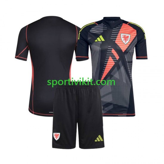Completo da calcio Bambini Galles Portiere Nero Maglia Prima 2024 Manica Corta Completo da calcio Bambini Galles Portiere Nero Maglia Prima 2024 Manica Corta