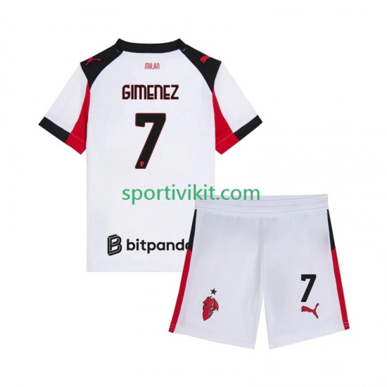 Completo da calcio Bambini AC Milan Santiago Gimenez 7 Maglia Seconda 2025-2026 Manica Corta Completo da calcio Bambini AC Milan Santiago Gimenez 7 Maglia Seconda 2025-2026 Manica Corta