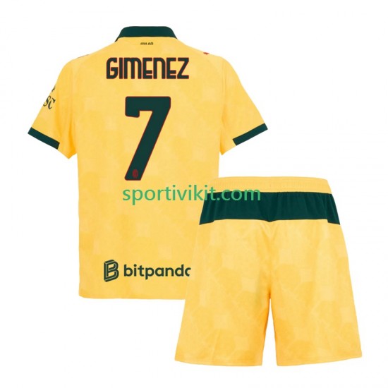 Completo da calcio Bambini AC Milan Santiago Gimenez 7 Maglia Terza 2025-2026 Manica Corta Completo da calcio Bambini AC Milan Santiago Gimenez 7 Maglia Terza 2025-2026 Manica Corta