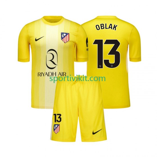 Completo da calcio Bambini Atlético Madrid Portiere Jan Oblak 13 Maglia Prima 2025-2026 Manica Corta Completo da calcio Bambini Atlético Madrid Portiere Jan Oblak 13 Maglia Prima 2025-2026 Manica Corta