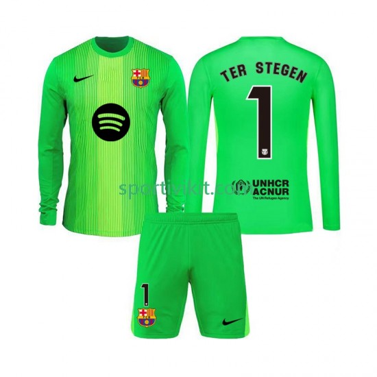 Completo da calcio Bambini FC Barcelona Portiere Ter Stegen 1 Maglia Prima 2025-2026 Manica Lunga Completo da calcio Bambini FC Barcelona Portiere Ter Stegen 1 Maglia Prima 2025-2026 Manica Lunga