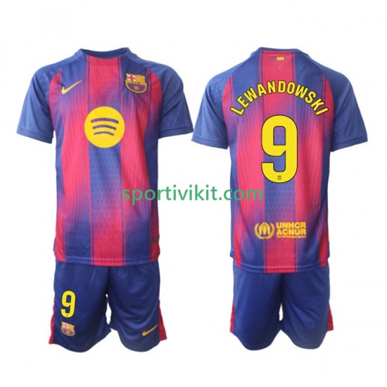 Completo da calcio Bambini FC Barcelona Robert Lewandowski 9 Maglia Prima 2025-2026 Manica Corta