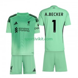 Completo da calcio Bambini Liverpool Portiere Alisson Becker 1 Maglia Prima 2025-2026 Manica Corta