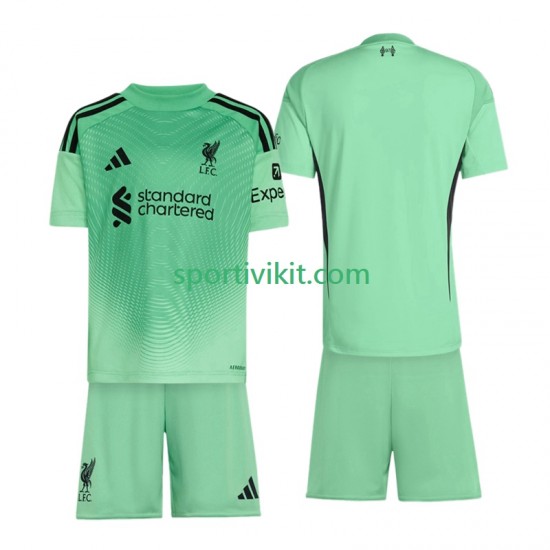 Completo da calcio Bambini Liverpool Portiere Maglia Seconda 2025-2026 Manica Corta Completo da calcio Bambini Liverpool Portiere Maglia Seconda 2025-2026 Manica Corta