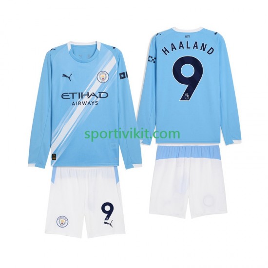 Completo da calcio Bambini Manchester City Erling Haaland 9 Maglia Prima 2025-2026 Manica Lunga Completo da calcio Bambini Manchester City Erling Haaland 9 Maglia Prima 2025-2026 Manica Lunga