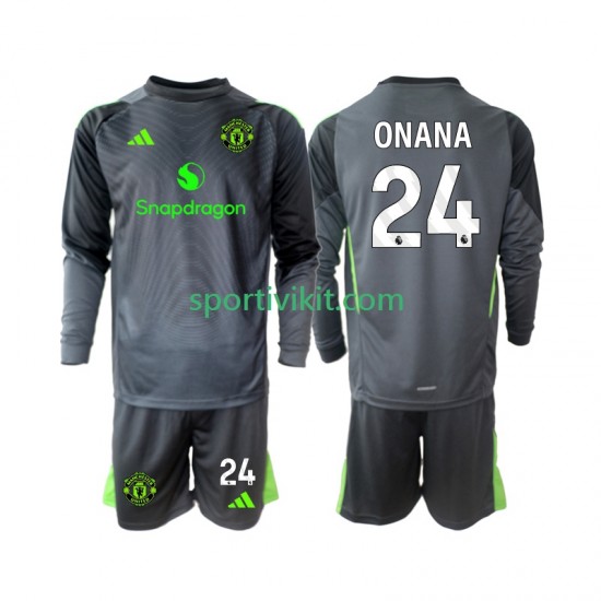 Completo da calcio Bambini Manchester United Portiere Andre Onana 24 Maglia Seconda 2025-2026 Manica Lunga