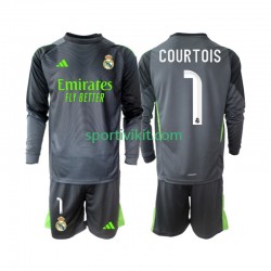 Completo da calcio Bambini Real Madrid Thibaut Courtois 1 Maglia Terza 2025-2026 Manica Lunga