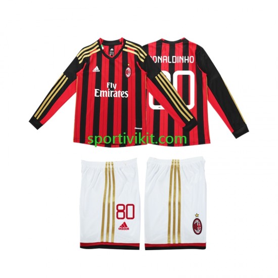 Completo da calcio Bambini AC Milan RONALDINHO 80 Retro 2013 2014 Maglia Prima Manica Lunga