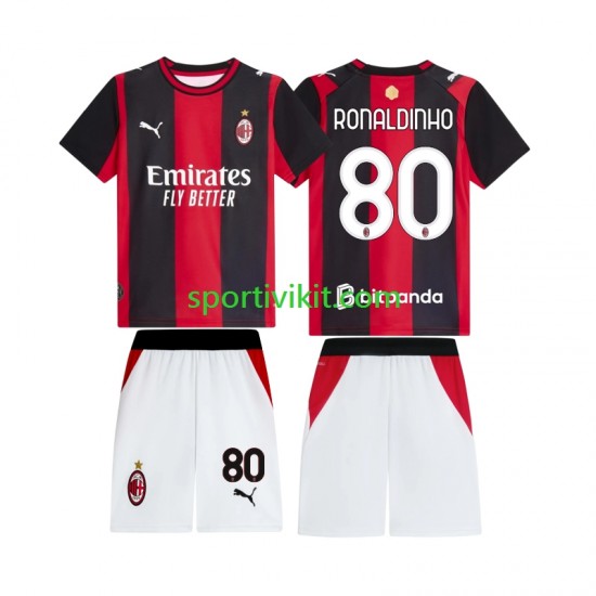 Completo da calcio Bambini AC Milan Ronaldinho 80 Maglia Prima 2026-2027 Manica Corta