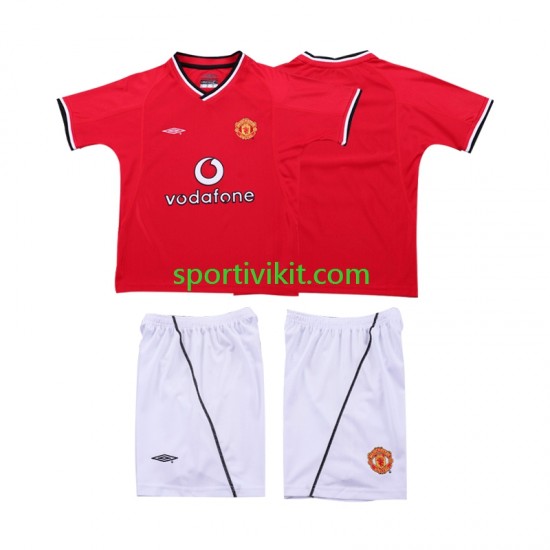 Completo da calcio Bambini Manchester United Retro 2000 2002 Maglia Prima Manica Corta