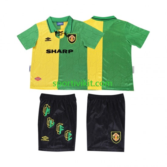 Completo da calcio Bambini Manchester United Retro 1992 1994 Maglia Terza Manica Corta