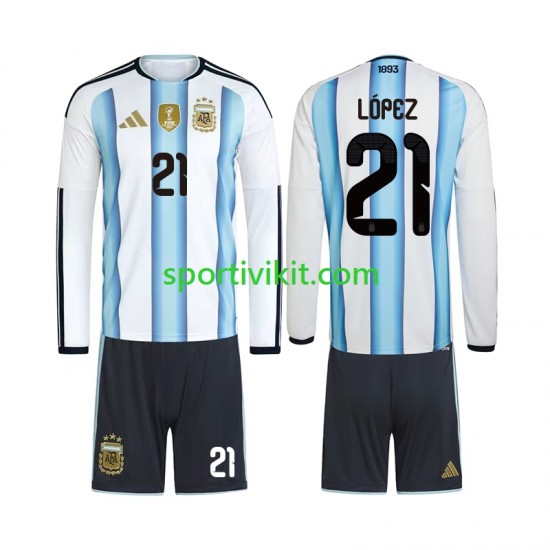 Completo da calcio Bambini Argentina Jose Manuel Lopez 21 World Cup Maglia Prima 2026 Manica Lunga