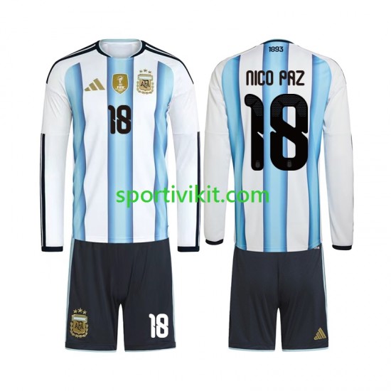 Completo da calcio Bambini Argentina Nico Paz 18 World Cup Maglia Prima 2026 Manica Lunga
