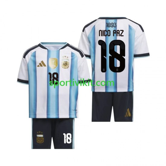 Completo da calcio Bambini Argentina Nico Paz 18 World Cup Maglia Prima 2026 Manica Corta