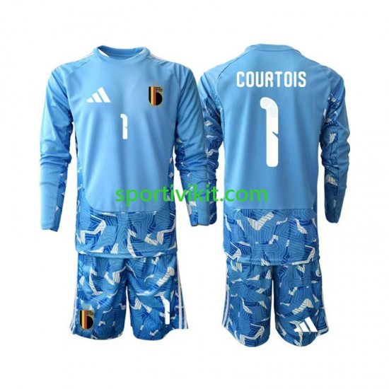 Completo da calcio Bambini Belgio Portiere Thibaut Courtois 1 World Cup Maglia Prima 2026 Manica Lunga