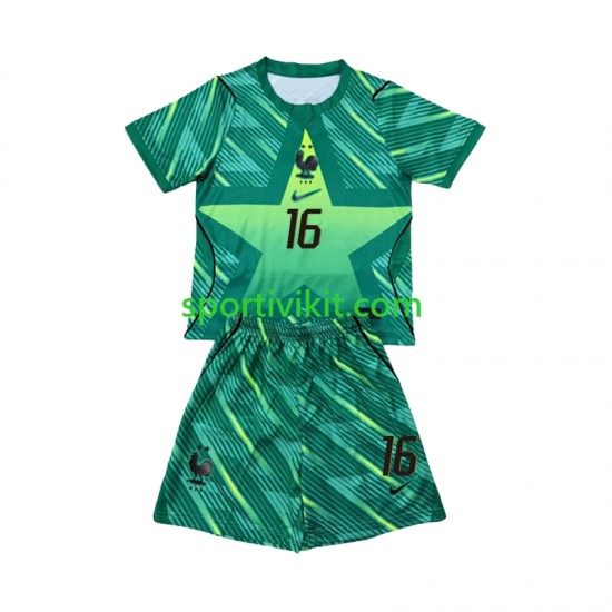 Completo da calcio Bambini Francia Portiere Mike Maignan 16 World Cup Maglia Terza 2026 Manica Corta