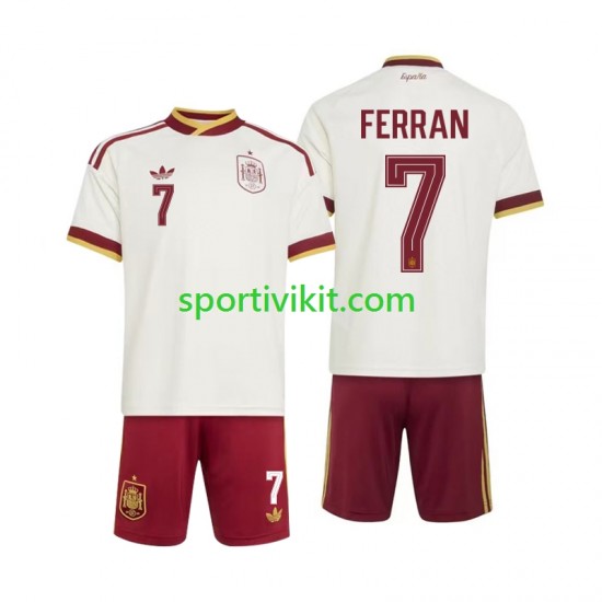 Completo da calcio Bambini Spagna Ferran Torres 7 World Cup Maglia Seconda 2026 Manica Corta